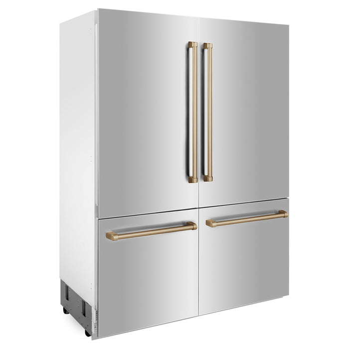 ZLINE 60 in. Autograph Edition 32.2 cu. ft. Built-in 4-Door French Door Refrigerator with Internal Water and Ice Dispenser in Stainless Steel with Champagne Bronze Accents (RBIVZ-304-60-CB)