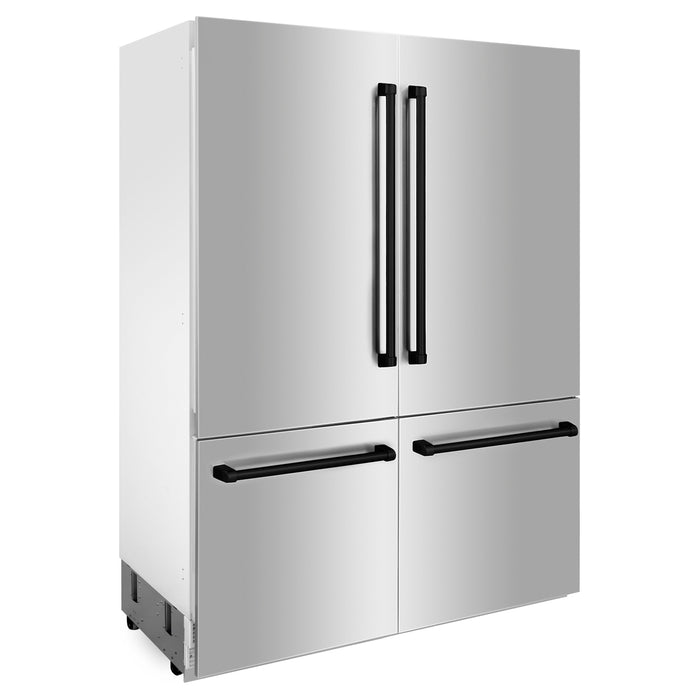 ZLINE 60 in. Autograph Edition 32.2 cu. ft. Built-in 4-Door French Door Refrigerator with Internal Water and Ice Dispenser in Stainless Steel with Matte Black Accents (RBIVZ-304-60-MB)