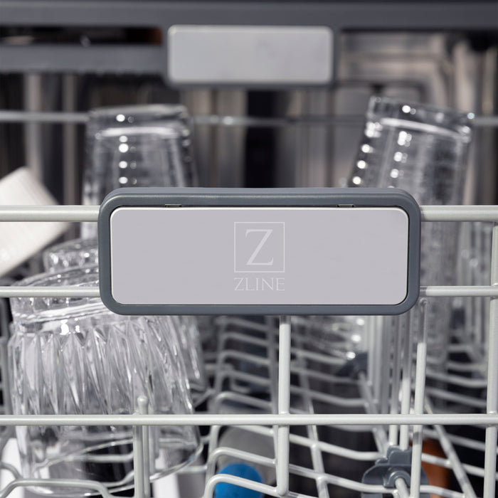 ZLINE 24 in. Panel-Included Monument Series 3rd Rack Top Touch Control Dishwasher with Blue Gloss and Stainless Steel Tub, 45dBa (DWMT-24-BG)