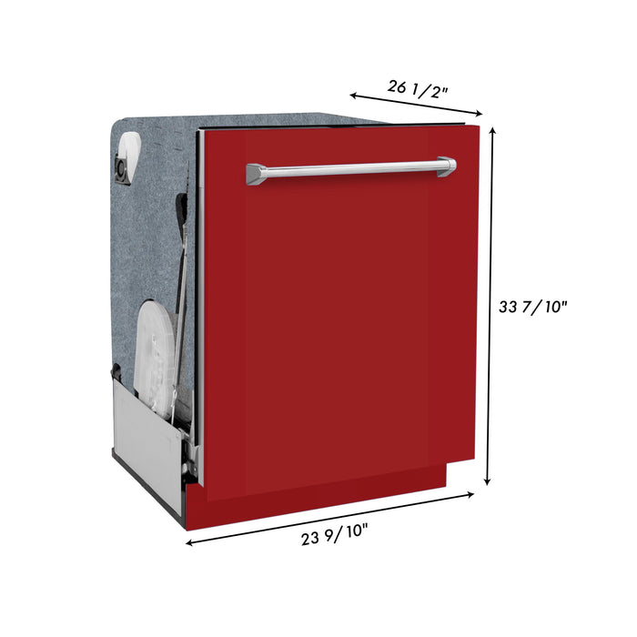 ZLINE 24 in. Panel-Included Monument Series 3rd Rack Top Touch Control Dishwasher with Red Gloss Door, 45dBa (DWMT-RG-24)