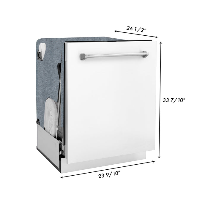 ZLINE 24 in. Panel-Included Monument Series 3rd Rack Top Touch Control Dishwasher with White Matte Panel, 45dBa (DWMT-WM-24)