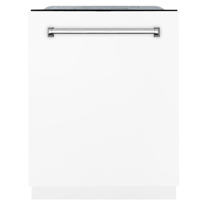 ZLINE 24 in. Panel-Included Monument Series 3rd Rack Top Touch Control Dishwasher with White Matte Panel, 45dBa (DWMT-WM-24)