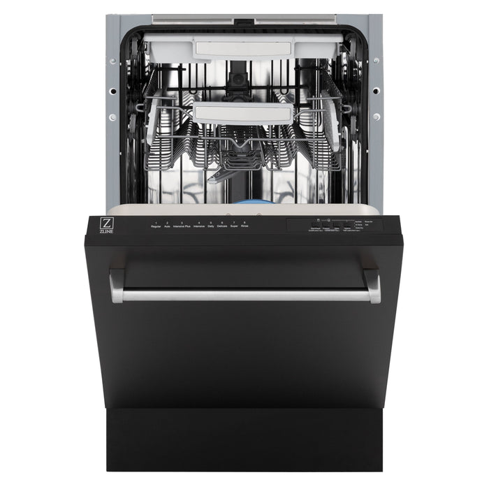 ZLINE 18 in. Tallac Series 3rd Rack Top Control Dishwasher in a Stainless Steel Tub with Black Matte Panel, 51dBa (DWV-BLM-18)