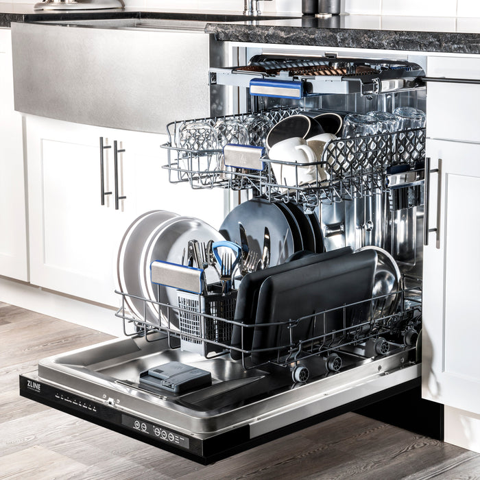 ZLINE 24" Tallac Series 3rd Rack Dishwasher with Matte Black Panel and Traditional Handle, 51dBa (DWV-BLM-24)