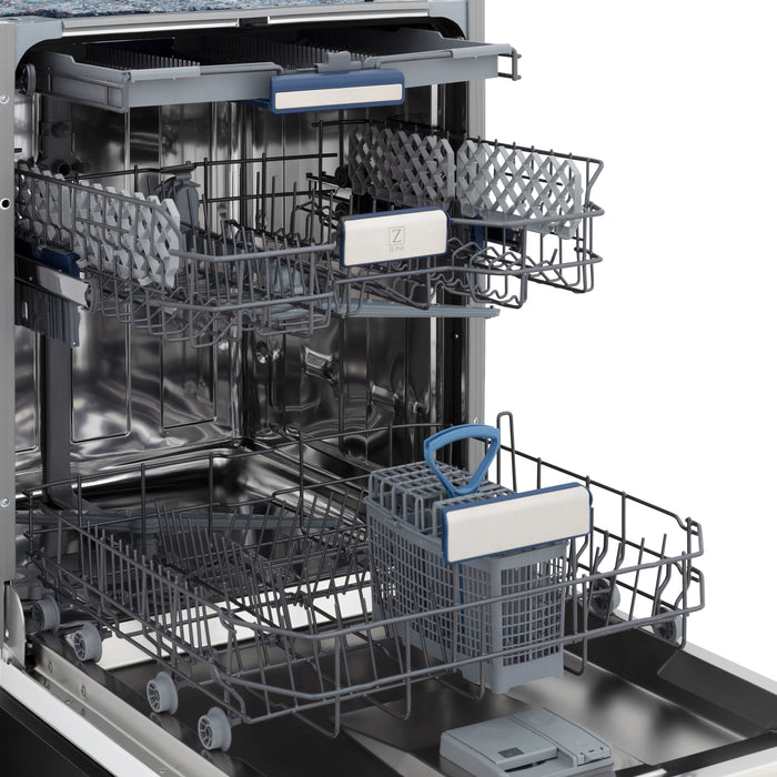 ZLINE 24" Tallac Series 3rd Rack Dishwasher with Black Stainless Steel Panel and Traditional Handle, 51dBa (DWV-BS-24)