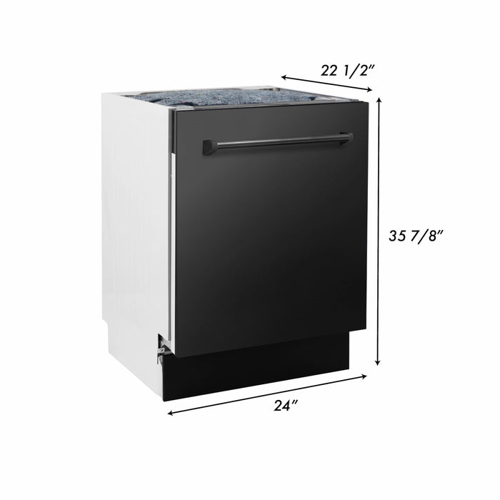 ZLINE 24" Tallac Series 3rd Rack Dishwasher with Black Stainless Steel Panel and Traditional Handle, 51dBa (DWV-BS-24)