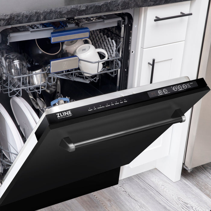 ZLINE 24" Tallac Series 3rd Rack Dishwasher with Black Stainless Steel Panel and Traditional Handle, 51dBa (DWV-BS-24)