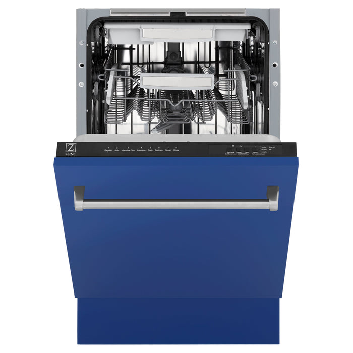 ZLINE 18 in. Tallac Series 3rd Rack Top Control Dishwasher in a Stainless Steel Tub with with Blue Matte Door, 51dBa (DWV-BM-18)