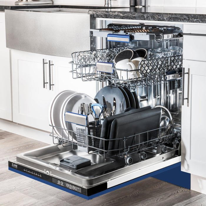 ZLINE 24" Tallac Series 3rd Rack Dishwasher with Blue Matte Panel and Traditional Handle, 51dBa (DWV-BM-24)