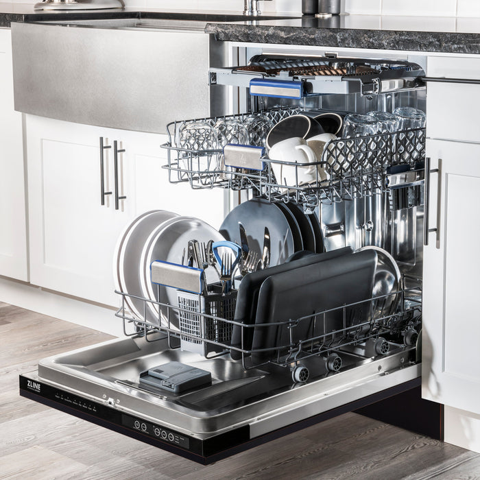 ZLINE 24" Tallac Series 3rd Rack Dishwasher with Oil-Rubbed Bronze Panel and Traditional Handle, 51dBa (DWV-ORB-24)