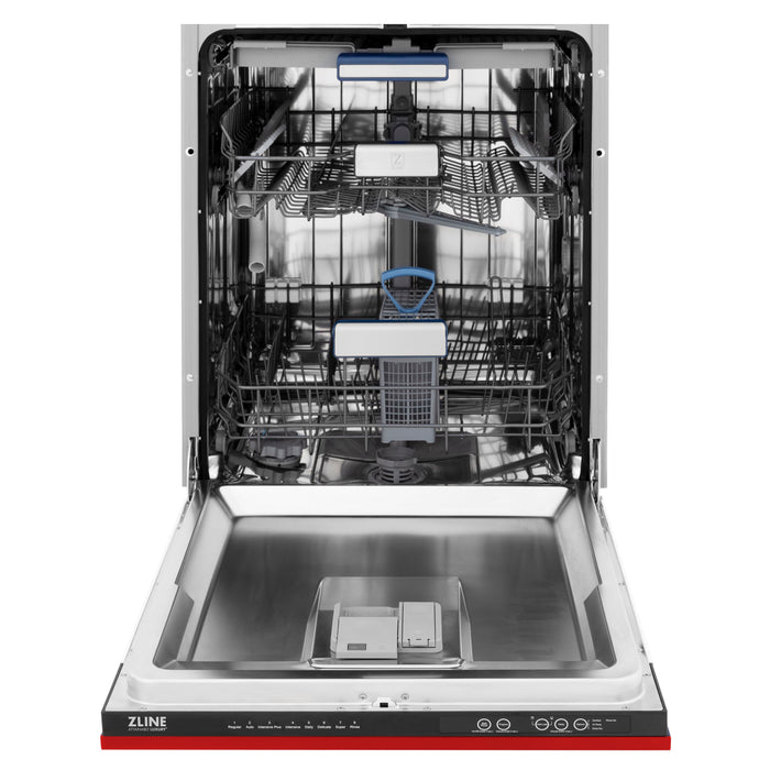 ZLINE 24" Tallac Series 3rd Rack Dishwasher with Red Matte Panel and Traditional Handle, 51dBa (DWV-RM-24)