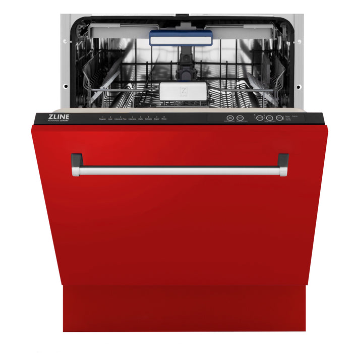 ZLINE 24" Tallac Series 3rd Rack Dishwasher with Red Matte Panel and Traditional Handle, 51dBa (DWV-RM-24)