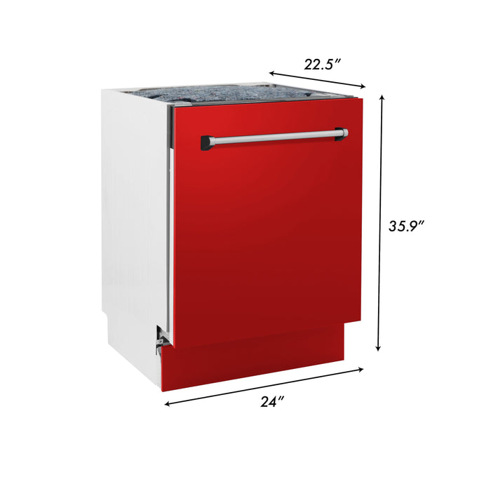 ZLINE 24" Tallac Series 3rd Rack Dishwasher with Red Matte Panel and Traditional Handle, 51dBa (DWV-RM-24)