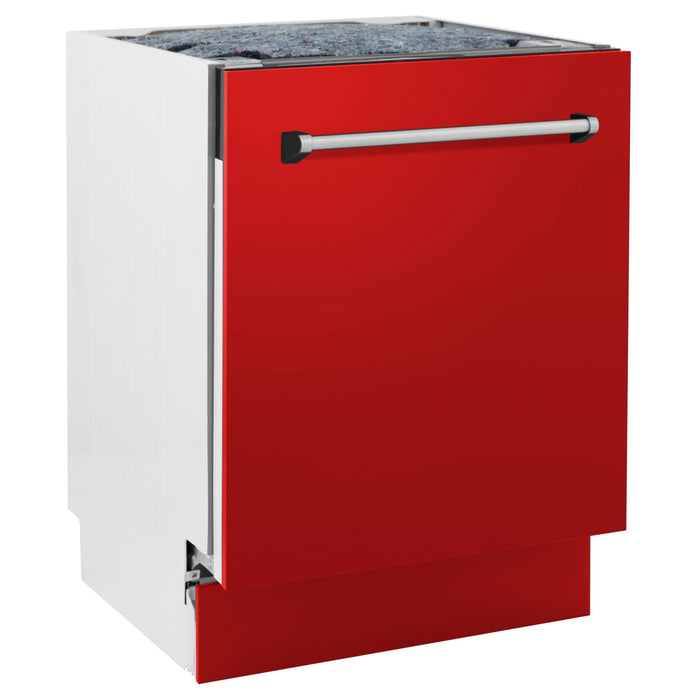 ZLINE 24" Tallac Series 3rd Rack Dishwasher with Red Matte Panel and Traditional Handle, 51dBa (DWV-RM-24)