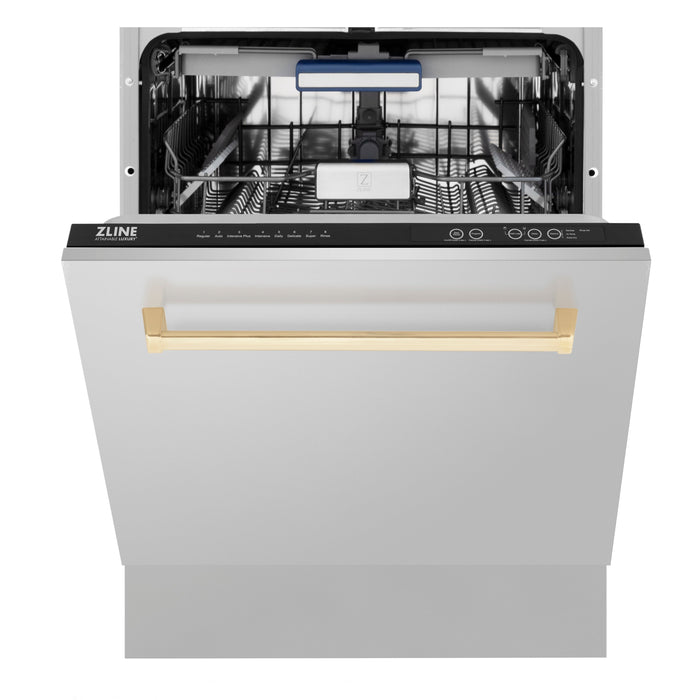 ZLINE Autograph Edition 24 in. 3rd Rack Top Control Tall Tub Dishwasher in Stainless Steel with Polished Gold Handle, 51dBa (DWVZ-304-24-G)