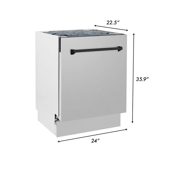 ZLINE Autograph Edition 24 in. 3rd Rack Top Control Tall Tub Dishwasher in Stainless Steel with Matte Black Handle, 51dBa (DWVZ-304-24-MB)