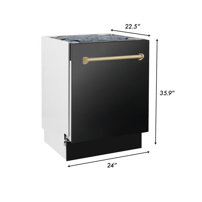 ZLINE Autograph Edition 24 in. 3rd Rack Top Control Tall Tub Dishwasher in Black Stainless Steel with Champagne Bronze Accent Handle, 51dBa (DWVZ-BS-24-CB)