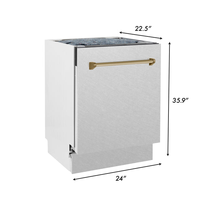 ZLINE Autograph Edition 24 in. 3rd Rack Top Control Tall Tub Dishwasher in Fingerprint Resistant Stainless Steel with Champagne Bronze Accent Handle, 51dBa (DWVZ-SN-24-CB)