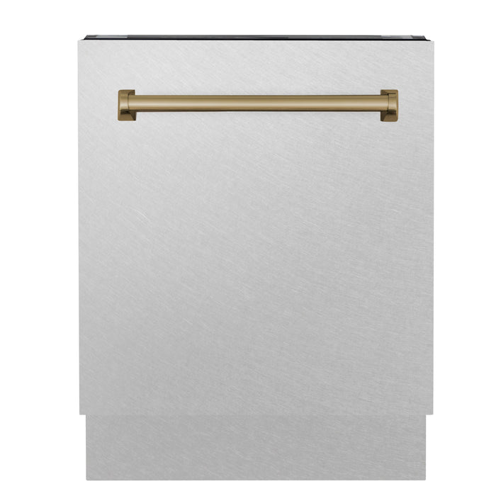 ZLINE Autograph Edition 24 in. 3rd Rack Top Control Tall Tub Dishwasher in Fingerprint Resistant Stainless Steel with Champagne Bronze Accent Handle, 51dBa (DWVZ-SN-24-CB)