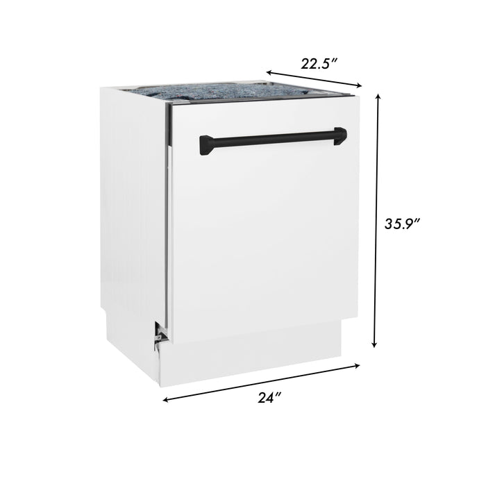 ZLINE Autograph Edition 24 in. 3rd Rack Top Control Tall Tub Dishwasher in White Matte with Matte Black Accent Handle, 51dBa (DWVZ-WM-24-MB)