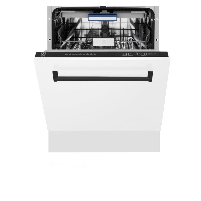 ZLINE Autograph Edition 24 in. 3rd Rack Top Control Tall Tub Dishwasher in White Matte with Matte Black Accent Handle, 51dBa (DWVZ-WM-24-MB)