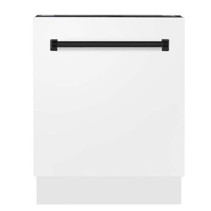 ZLINE Autograph Edition 24 in. 3rd Rack Top Control Tall Tub Dishwasher in White Matte with Matte Black Accent Handle, 51dBa (DWVZ-WM-24-MB)