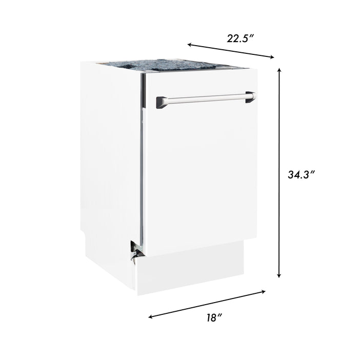 ZLINE 18 in. Tallac Series 3rd Rack Top Control Dishwasher in a Stainless Steel Tub with White Matte Panel, 51dBa (DWV-WM-18)