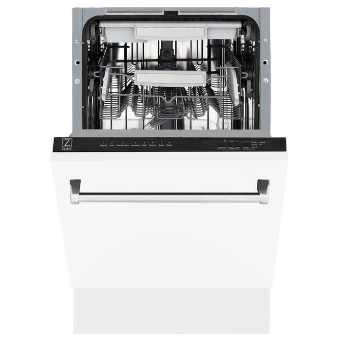 ZLINE 18 in. Tallac Series 3rd Rack Top Control Dishwasher in a Stainless Steel Tub with White Matte Panel, 51dBa (DWV-WM-18)