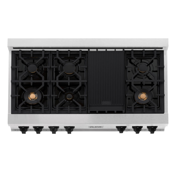 ZLINE Autograph Edition 48 in. Porcelain Rangetop with 7 Gas Burners in DuraSnow Stainless Steel and Matte Black Accents (RTSZ-48-MB)