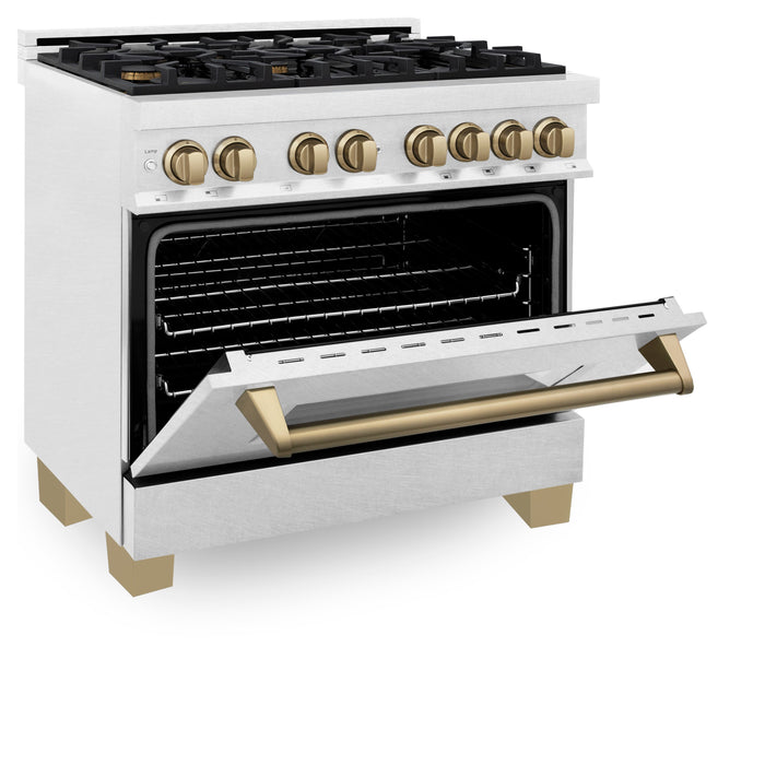 ZLINE Autograph Edition 36 in. 4.6 cu. ft. Dual Fuel Range with Gas Stove and Electric Oven in DuraSnow Stainless Steel with Champagne Bronze Accents (RASZ-SN-36-CB)