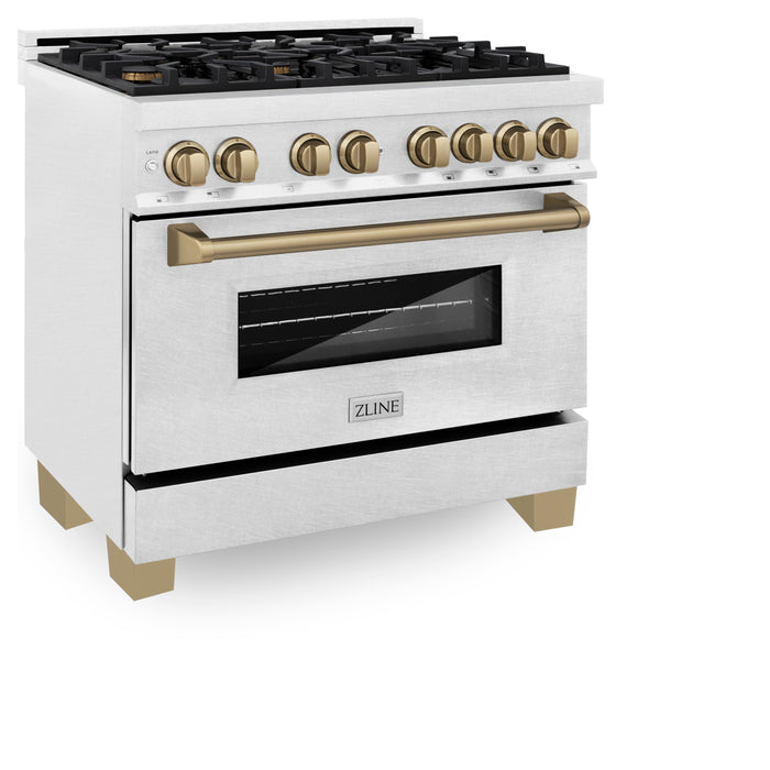 ZLINE Autograph Edition 36 in. 4.6 cu. ft. Dual Fuel Range with Gas Stove and Electric Oven in DuraSnow Stainless Steel with Champagne Bronze Accents (RASZ-SN-36-CB)