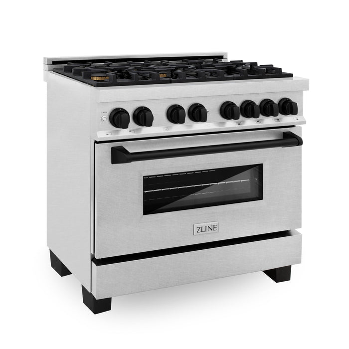 ZLINE Autograph Edition 36 in. 4.6 cu. ft. Dual Fuel Range with Gas Stove and Electric Oven in DuraSnow Stainless Steel with Matte Black Accents (RASZ-SN-36-MB)