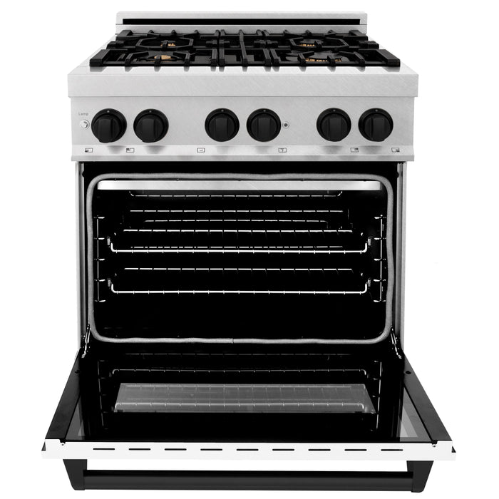 ZLINE Autograph Edition 30 in. 4.0 cu. ft. Dual Fuel Range with Gas Stove and Electric Oven in Fingerprint Resistant Stainless Steel with White Matte Door and Matte Black Accents (RASZ-WM-30-MB)