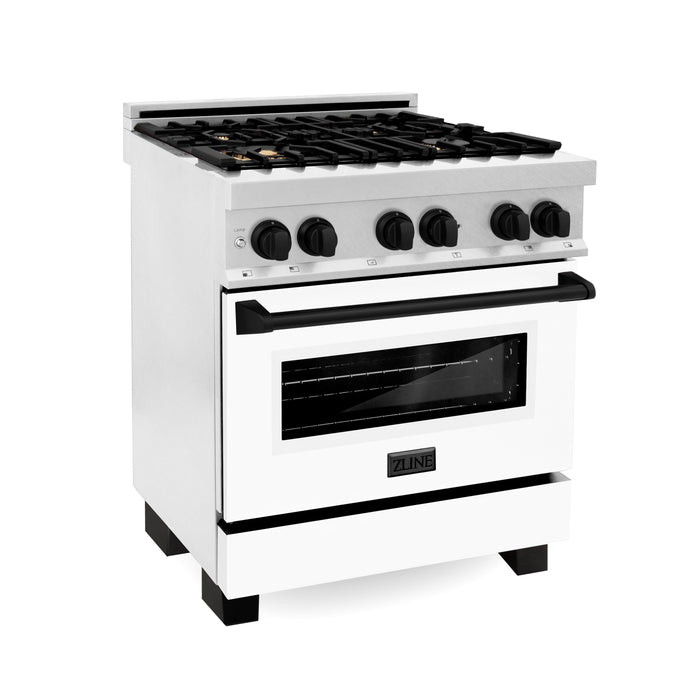 ZLINE Autograph Edition 30 in. 4.0 cu. ft. Dual Fuel Range with Gas Stove and Electric Oven in Fingerprint Resistant Stainless Steel with White Matte Door and Matte Black Accents (RASZ-WM-30-MB)