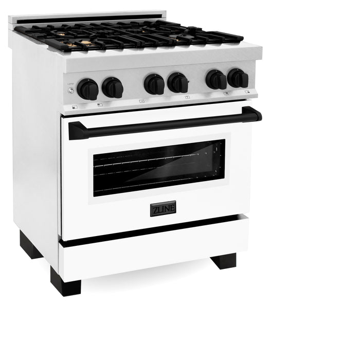 ZLINE Autograph Edition 30 in. 4.0 cu. ft. Dual Fuel Range with Gas Stove and Electric Oven in Fingerprint Resistant Stainless Steel with White Matte Door and Matte Black Accents (RASZ-WM-30-MB)