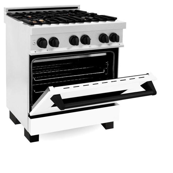 ZLINE Autograph Edition 30 in. 4.0 cu. ft. Dual Fuel Range with Gas Stove and Electric Oven in Fingerprint Resistant Stainless Steel with White Matte Door and Matte Black Accents (RASZ-WM-30-MB)