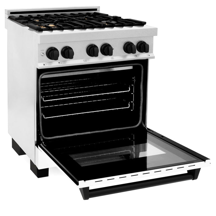 ZLINE Autograph Edition 30 in. 4.0 cu. ft. Dual Fuel Range with Gas Stove and Electric Oven in Fingerprint Resistant Stainless Steel with White Matte Door and Matte Black Accents (RASZ-WM-30-MB)