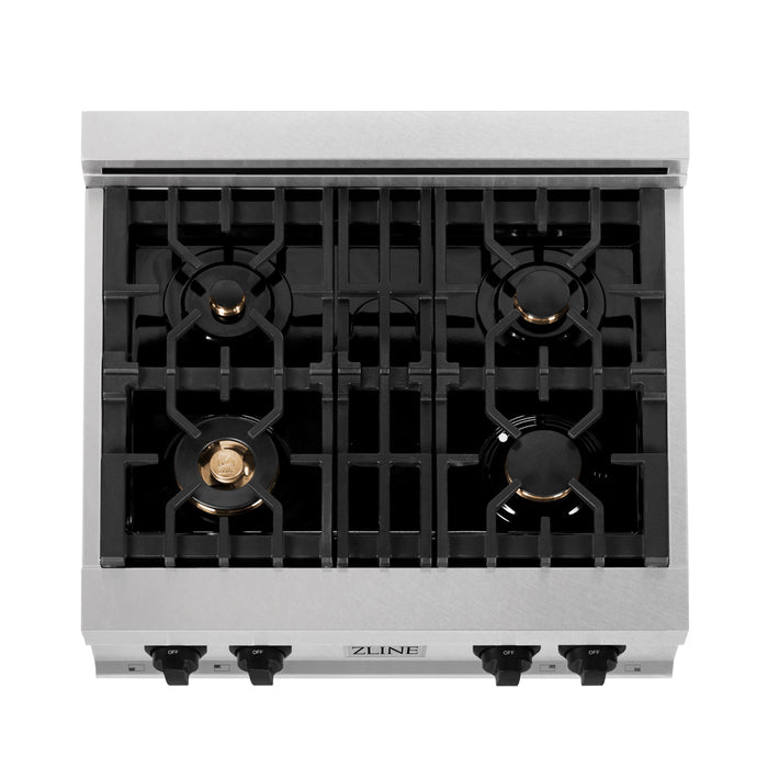 ZLINE Autograph Edition 30 in. Porcelain Rangetop with 4 Gas Burners in DuraSnow Stainless Steel with Matte Black Accents (RTSZ-30-MB)