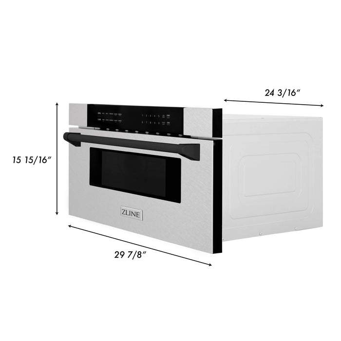 ZLINE Autograph Edition 30 in. 1.2 cu. ft. Built-In Microwave Drawer in Fingerprint Resistant Stainless Steel with Matte Black Accents (MWDZ-30-SS-MB)