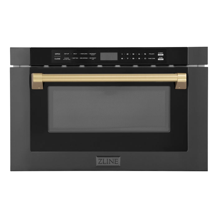 ZLINE Autograph Edition 24 in. 1.2 cu. ft. Built-in Microwave Drawer in Black Stainless Steel with Champagne Bronze Accents (MWDZ-1-BS-H-CB)