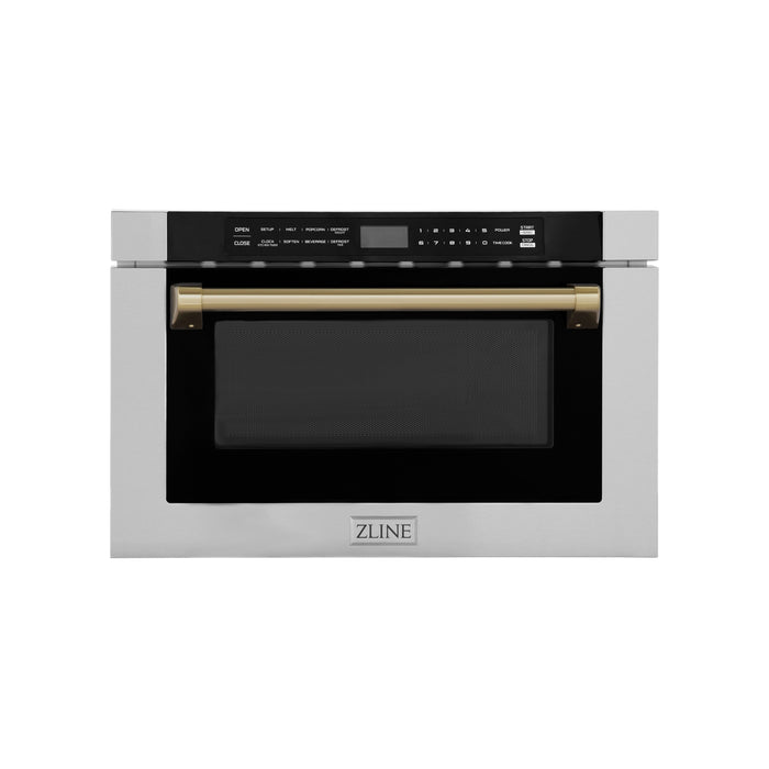 ZLINE Autograph Edition 24 in. 1.2 cu. ft. Built-in Microwave Drawer with a Traditional Handle in Stainless Steel and Champagne Bronze Accents (MWDZ-1-H-CB)