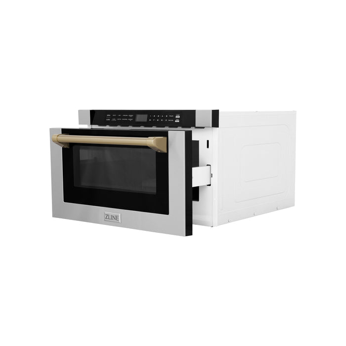 ZLINE Autograph Edition 24 in. 1.2 cu. ft. Built-in Microwave Drawer with a Traditional Handle in Stainless Steel and Champagne Bronze Accents (MWDZ-1-H-CB)