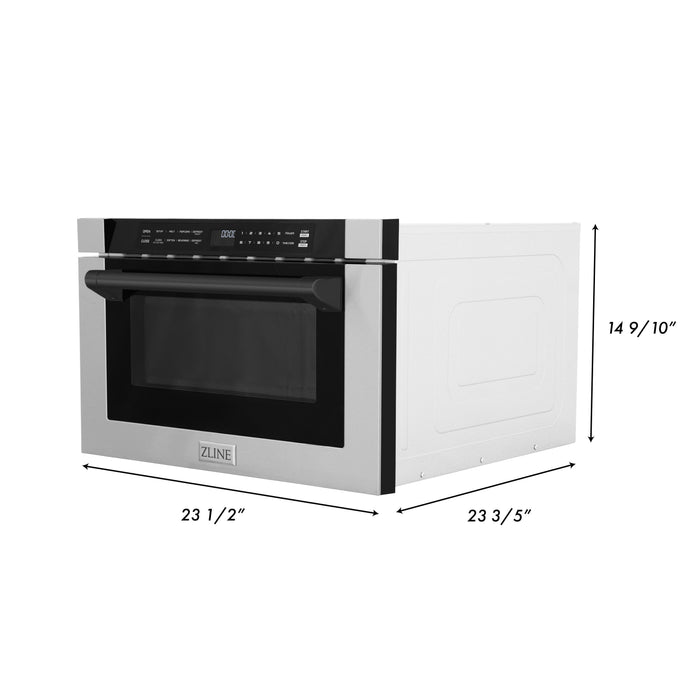 ZLINE Autograph Edition 24 in. 1.2 cu. ft. Built-in Microwave Drawer with a Traditional Handle in Stainless Steel and Matte Black Accents (MWDZ-1-H-MB)