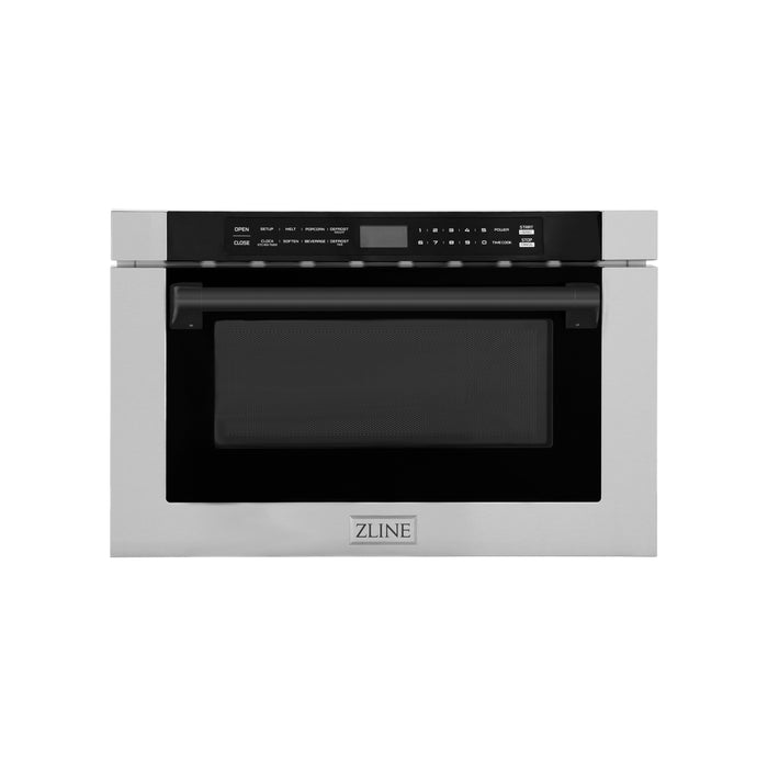 ZLINE Autograph Edition 24 in. 1.2 cu. ft. Built-in Microwave Drawer with a Traditional Handle in Stainless Steel and Matte Black Accents (MWDZ-1-H-MB)