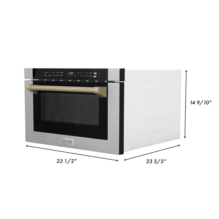 ZLINE Autograph Edition 24 in. Microwave in Fingerprint Resistant Stainless Steel with Traditional Handles and Champagne Bronze Accents (MWDZ-1-SS-H-CB)