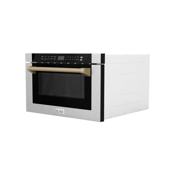 ZLINE Autograph Edition 24 in. Microwave in Fingerprint Resistant Stainless Steel with Traditional Handles and Champagne Bronze Accents (MWDZ-1-SS-H-CB)