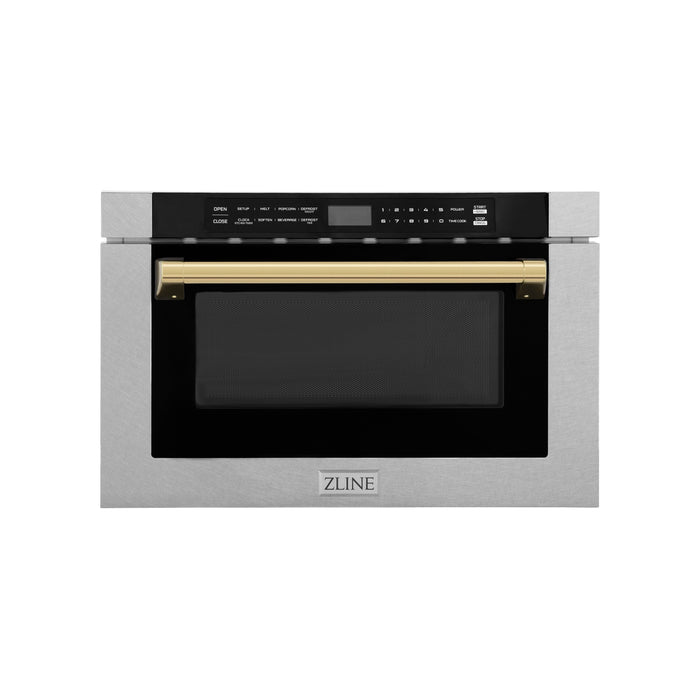 ZLINE Autograph Edition 24 in. Microwave in Fingerprint Resistant Stainless Steel with Traditional Handles and Polished Gold Accents (MWDZ-1-SS-H-G)