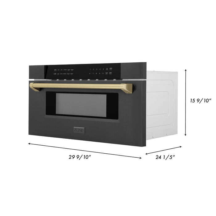 ZLINE Autograph Edition 30 in. 1.2 cu. ft. Built-in Microwave Drawer in Black Stainless Steel with Champagne Bronze Accents (MWDZ-30-BS-CB)