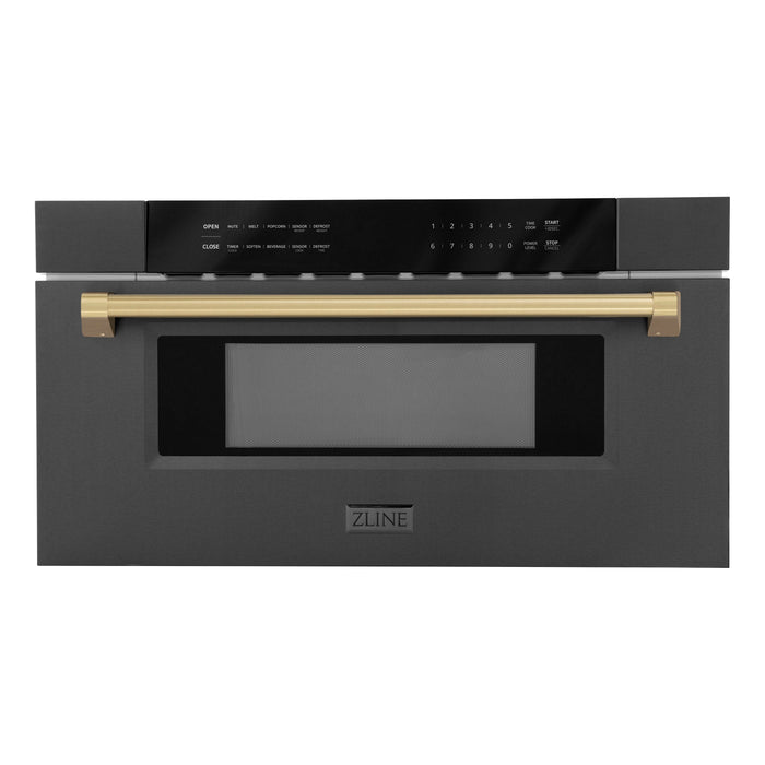 ZLINE Autograph Edition 30 in. 1.2 cu. ft. Built-in Microwave Drawer in Black Stainless Steel with Champagne Bronze Accents (MWDZ-30-BS-CB)