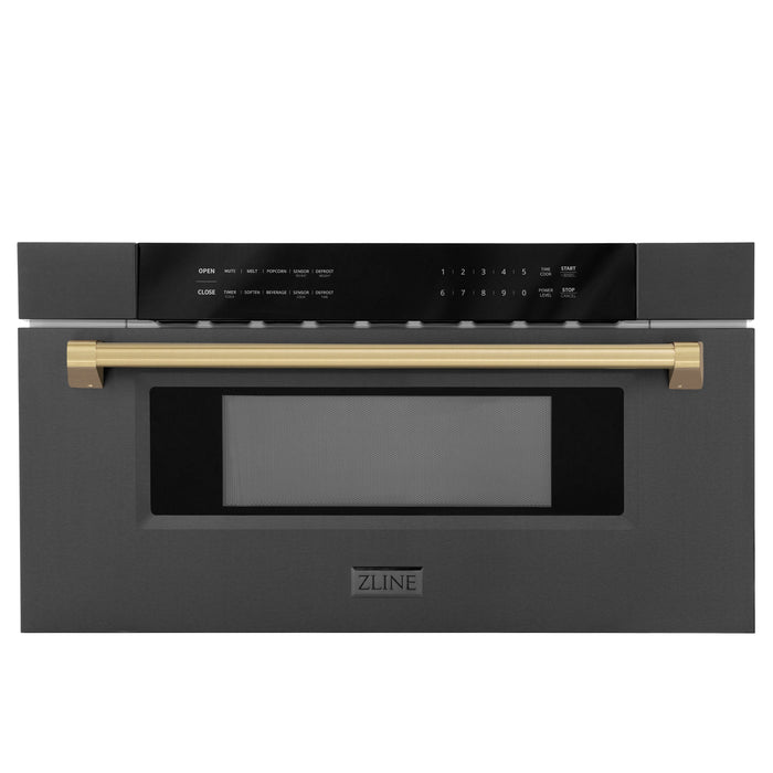 ZLINE Autograph Edition 30 in. 1.2 cu. ft. Built-in Microwave Drawer in Black Stainless Steel with Champagne Bronze Accents (MWDZ-30-BS-CB)